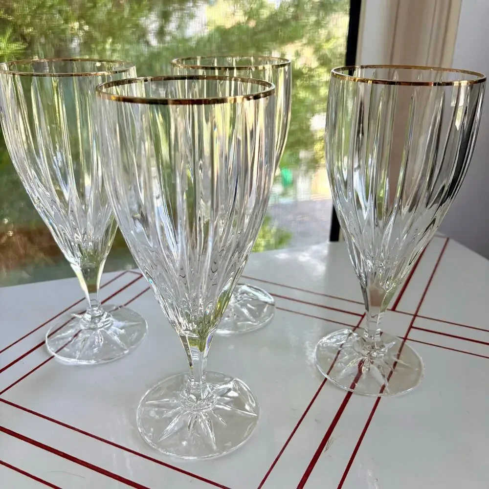 Vintage Mikasa Golden Tiara Crystal Iced Tea Goblets Gold Rim Set of 4